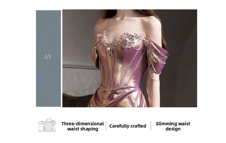 off the Shoulder Toast Dress French Style Engagement Dress Luxurious Birthday Party Coming of Age Ceremony Emcee Long Dress Women's Clothing Wedding Party Wear_ecoleips.com
