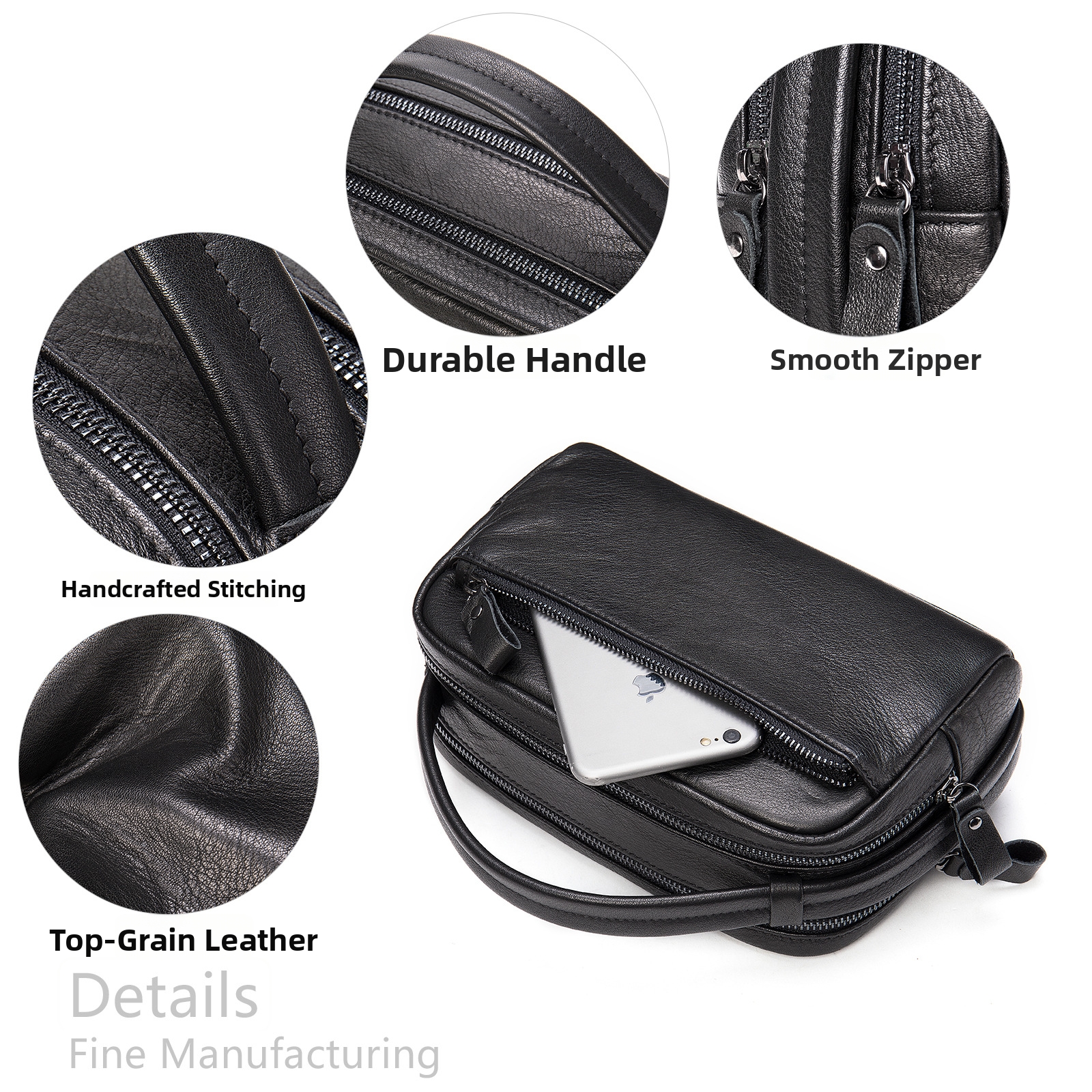 Fashion Genuine Leather Men's Toiletry Bag Multifunctional Simple Storage High End Business Handbag_voghion.com