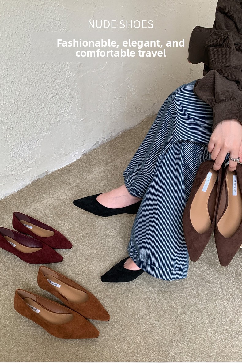 Fashion Slope Heel French Retro Pointed Mary Jane Shallow Mouth Single Shoes Women's Original New Soft Sole Simple Doudou Women's Shoes_voghion.com