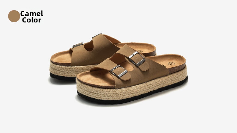 Women's Cork Slippers Beach Sandals With Thick Sole And Buckles_voghion.com