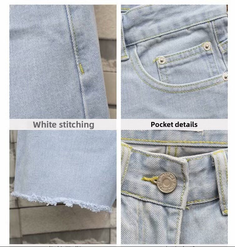 Men's Distressed Denim Shorts, Korean Style Ripped Casual Five-Pocket Cargo Shorts With Edgy Destroyed Details, Summer Streetwear Fashion_mkmklike.com