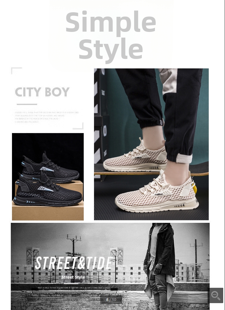 Men's Summer Sports Shoes Breathable Mesh Hollow Out Lightweight Flyknit Size 39-48 White Black Casual_voghion.com