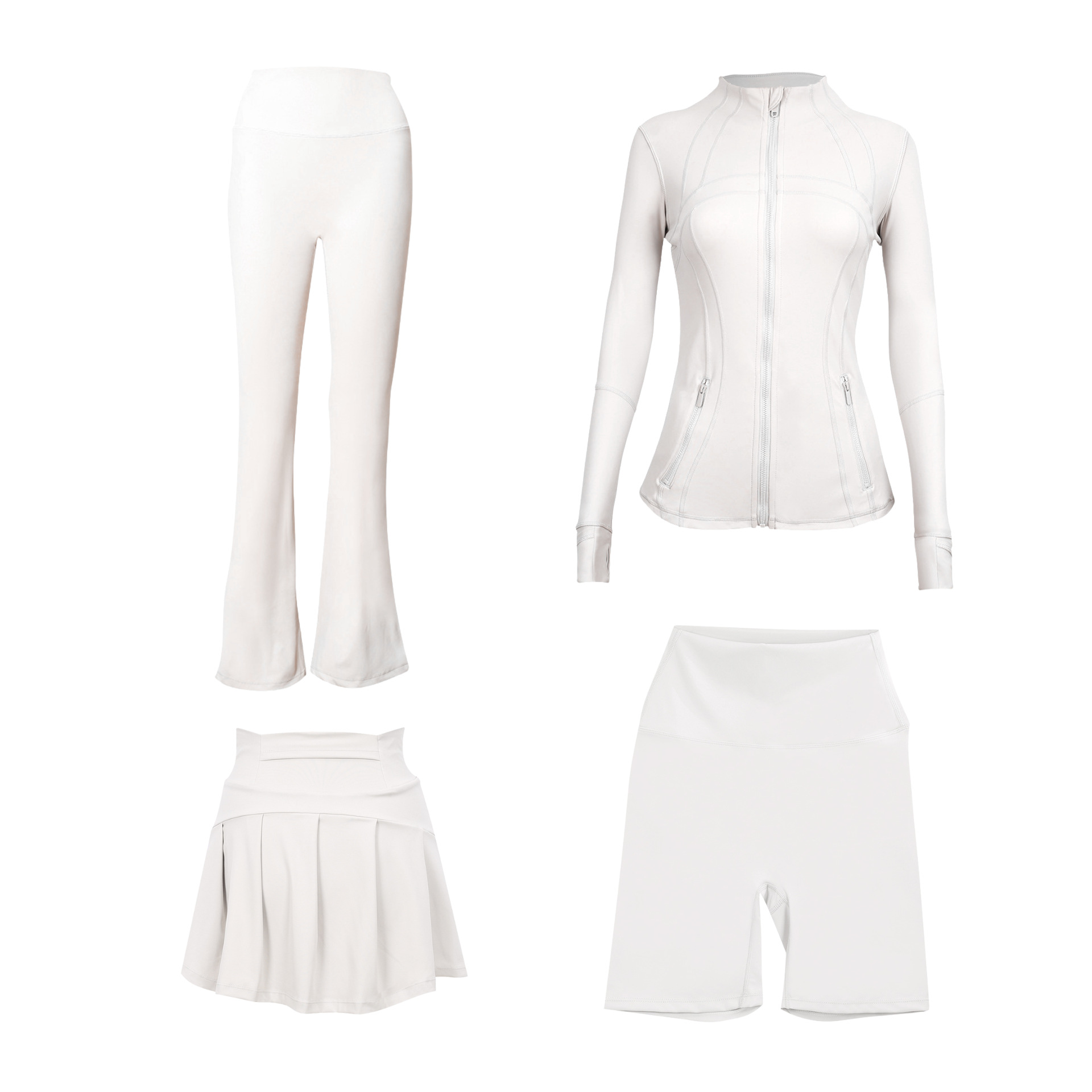 Women's Four Piece Set Slim Fit Elastic Fit Sports Yoga Jacket Flared Pants Shorts Skirt Sportswear_ecoleips.com