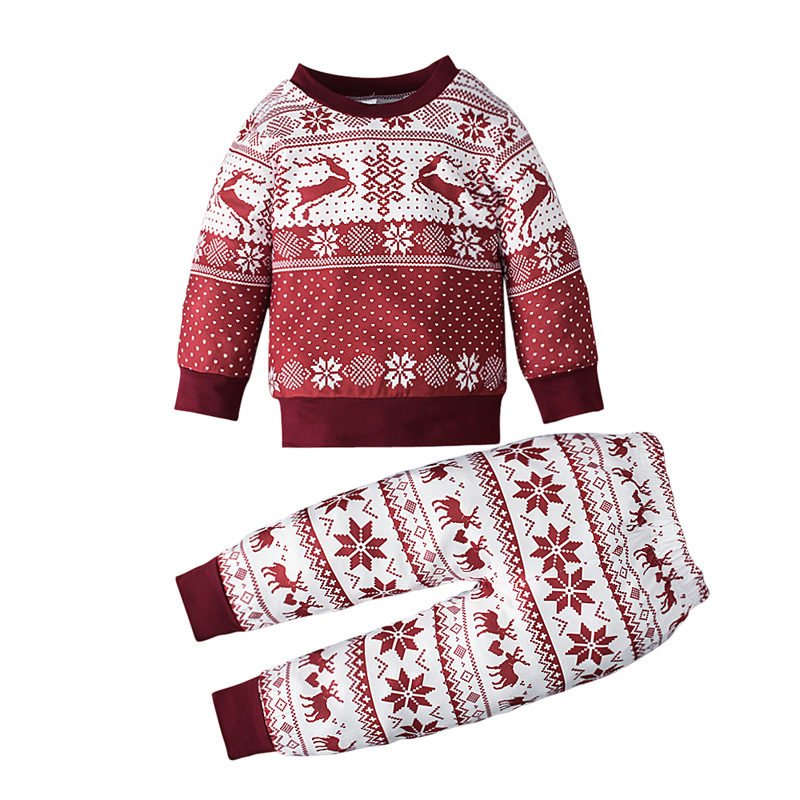Conjunto de blusa de manga comprida e calça com estampa de rena natalina para meninas – Roupa fofa para bebês e crianças pequenas, ideal para primavera e outono (1 a 3 anos, 80 a 120 cm) – Bordô_voghion.com