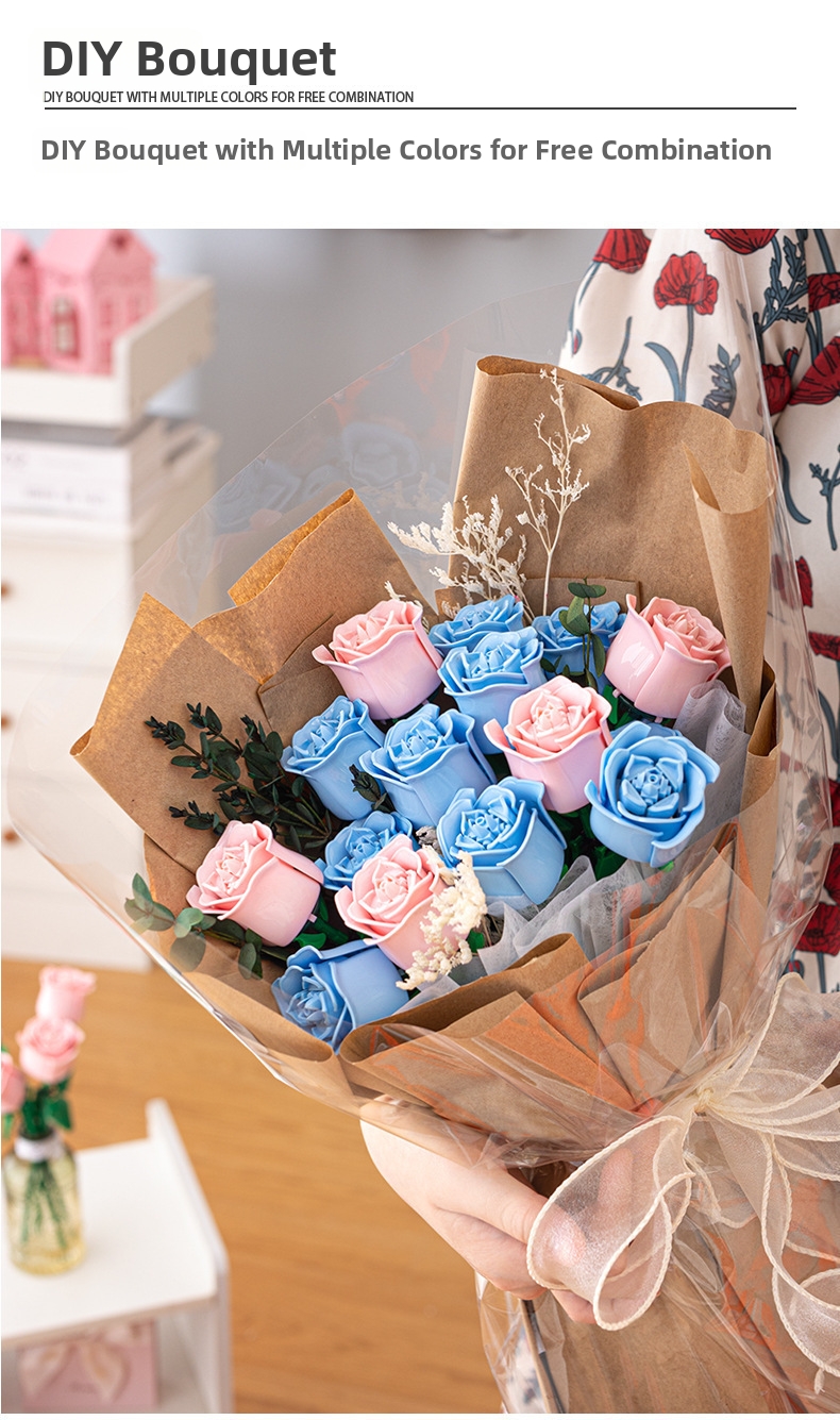 Rose Building Blocks Bouquet Educational Construction Toy Set_voghion.com