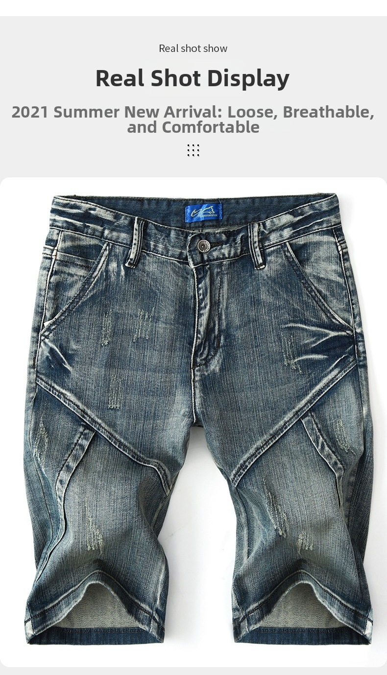 Herren Vintage Patchwork Jeansshorts Im Lässigen Cargo Stil_voghion.com