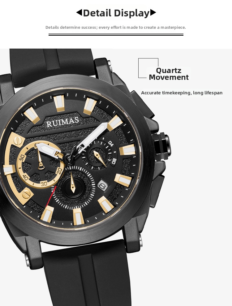 Men's Chronograph Quartz Watch With Rubber Strap And Calendar_voghion.com