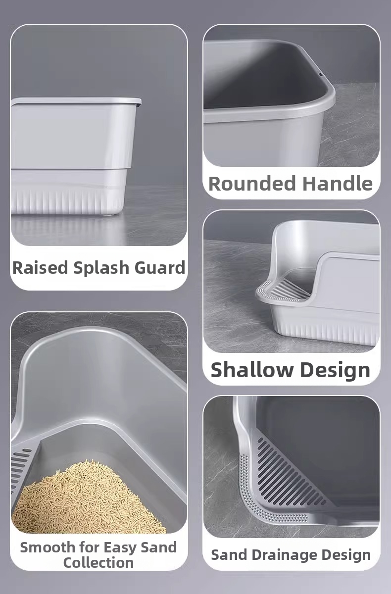 Extra Large Anti-splash Cat Litter Box Open Semi-enclosed Tray_voghion.com