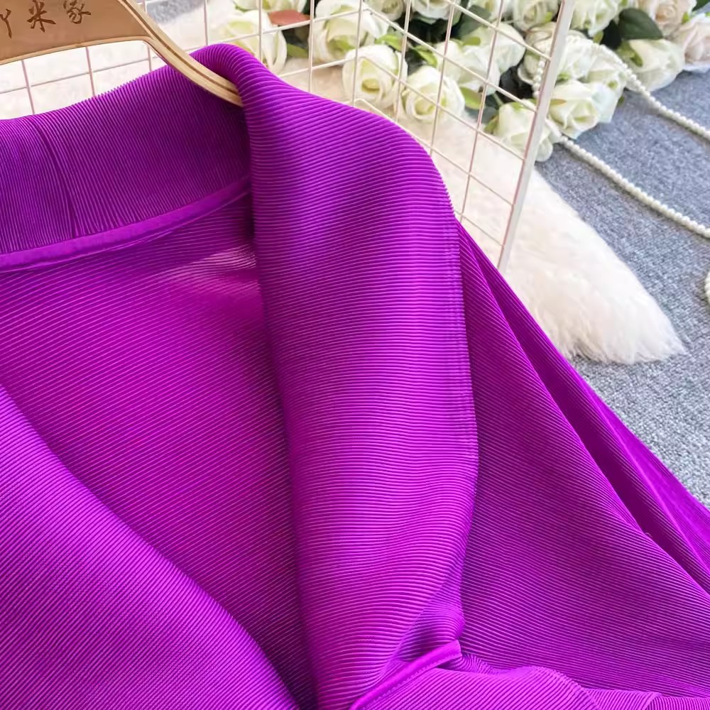 Women's Oversized Tie Waist Batwing Sleeve Pleated Top With High Waisted Printed Skirt Set American Style Loose Fit For Spring/Autumn Summer_ecoleips.com