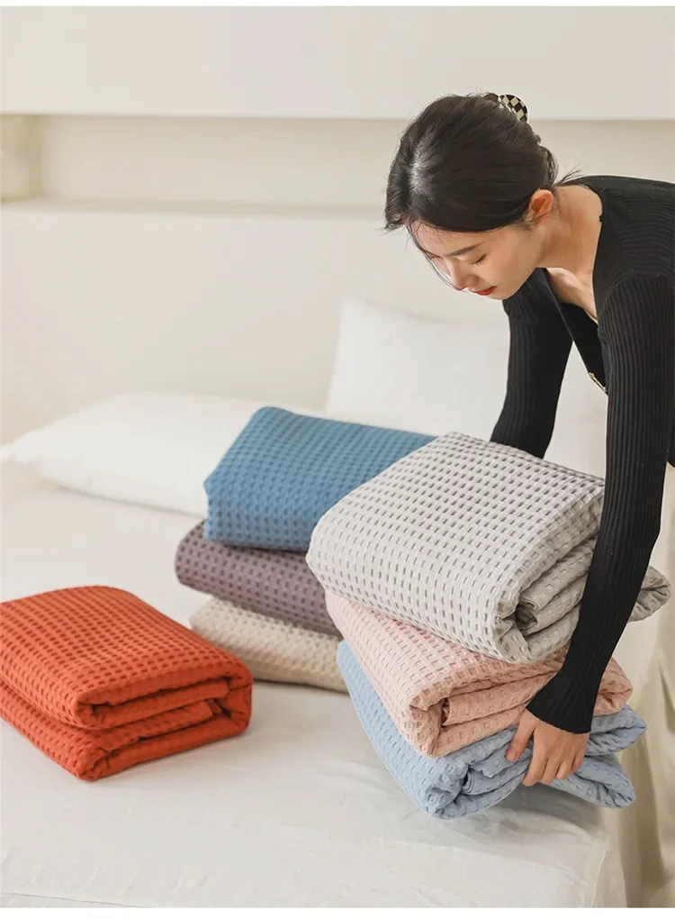 100% Baumwolle Waffelstruktur-Decke Leichte Atmungsaktive Sommer-Kühldecke für Bett Sofa Einzel- und Doppelgröße – Detail 9