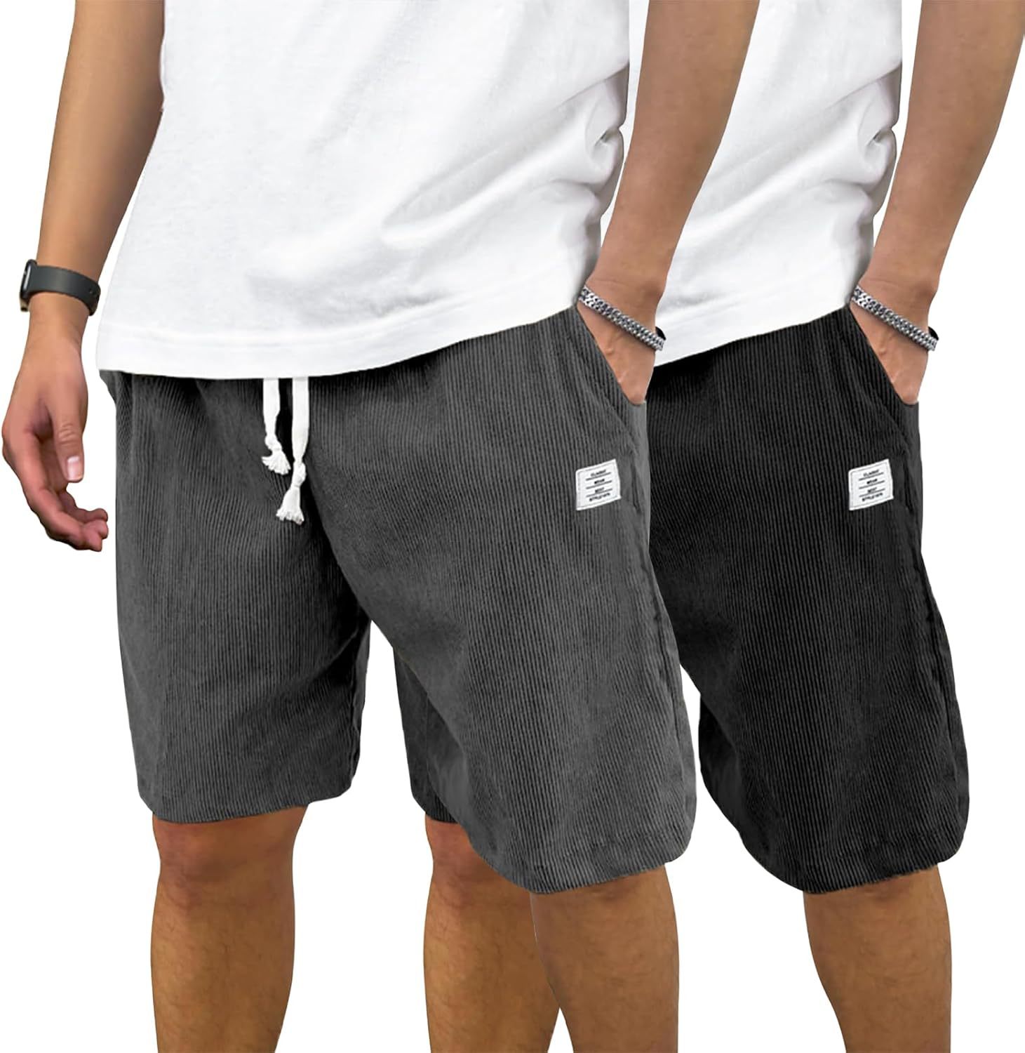 Pantalones cortos deportivos holgados de verano para hombre, informales, básicos, de poliéster, para correr, de marca de moda, en negro, beige y gris, de talle medio._voghion.com