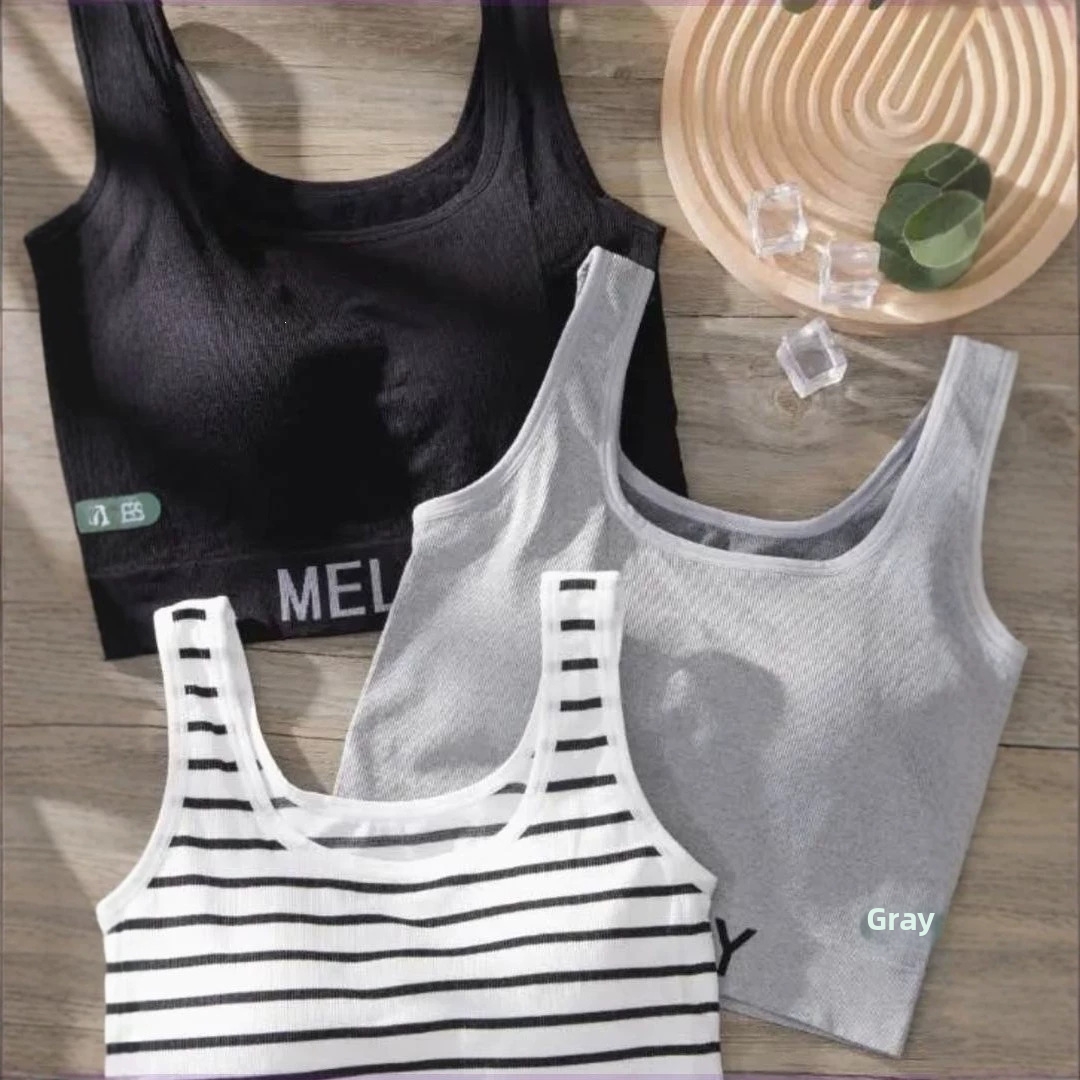 Women's Backless Knitted Camisole One Piece Padded Bra Slimming Sports Bra Wire-Free Beautiful Lettering_voghion.com