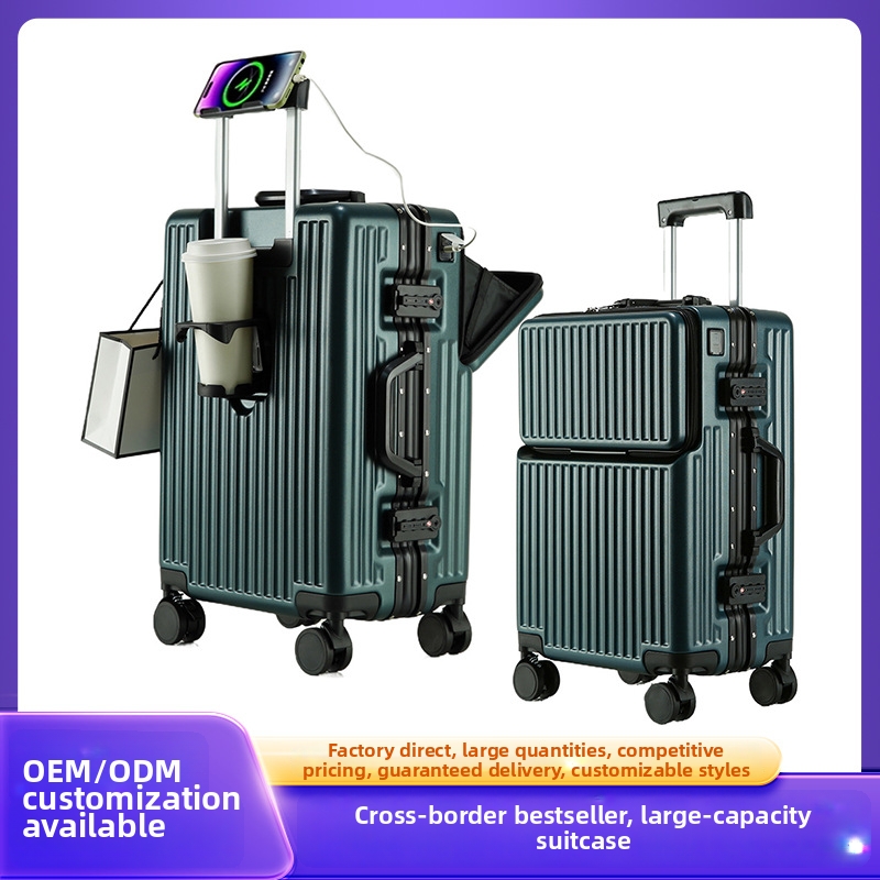 Universal Wheel Suitcase Women's Travel Trolley Case Men's Carry-On With Combination Lock Aluminum Frame Front Opening_voghion.com