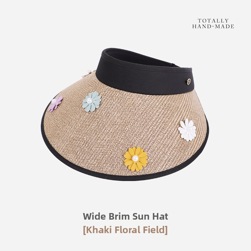 Women's Straw Braided Visor Hat Breathable Summer Casual Sun Protection Wide Brim Hat For Cycling_voghion.com