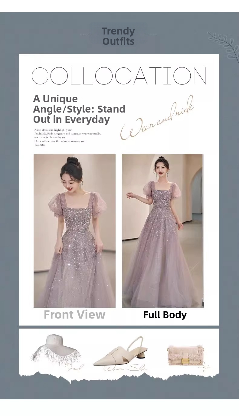 Elegant Luxurious Sequined French Style Evening Gown New Style for Art Exams Perfect Banquets Annual Meetings Ideal Emcees Women's Party Wear_ecoleips.com