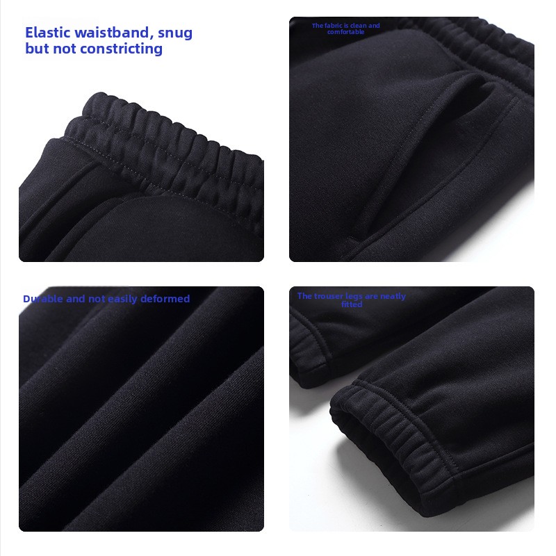 Heavy Chinese Cotton Sports Trousers Men's Trend Solid Color Small Foot Closed Sweatpants Gray Zipper Tied Casual Pants_viptrois.com