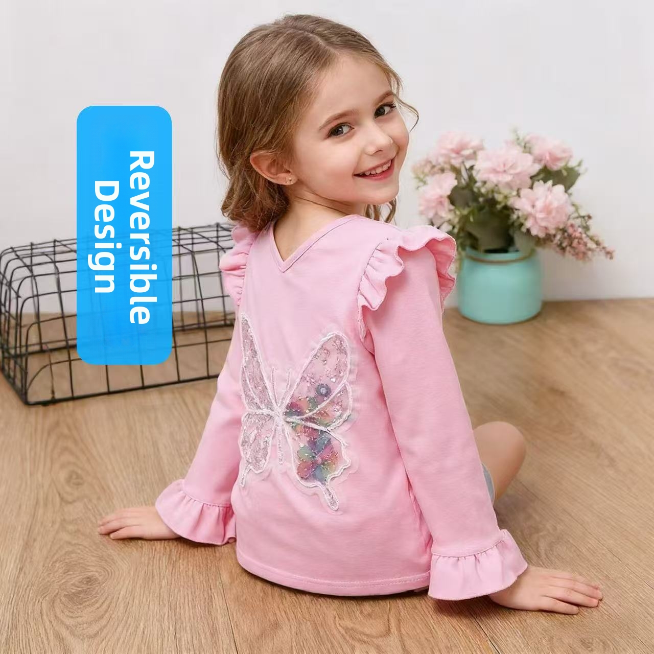 Langarmshirt mit Glitzerhasen-Print für Mädchen – Weiche Baumwollmischung für Kleinkinder und Kinder (3–8 Jahre) – Niedliches Freizeit-Top für Frühling, Herbst und Winter_voghion.com