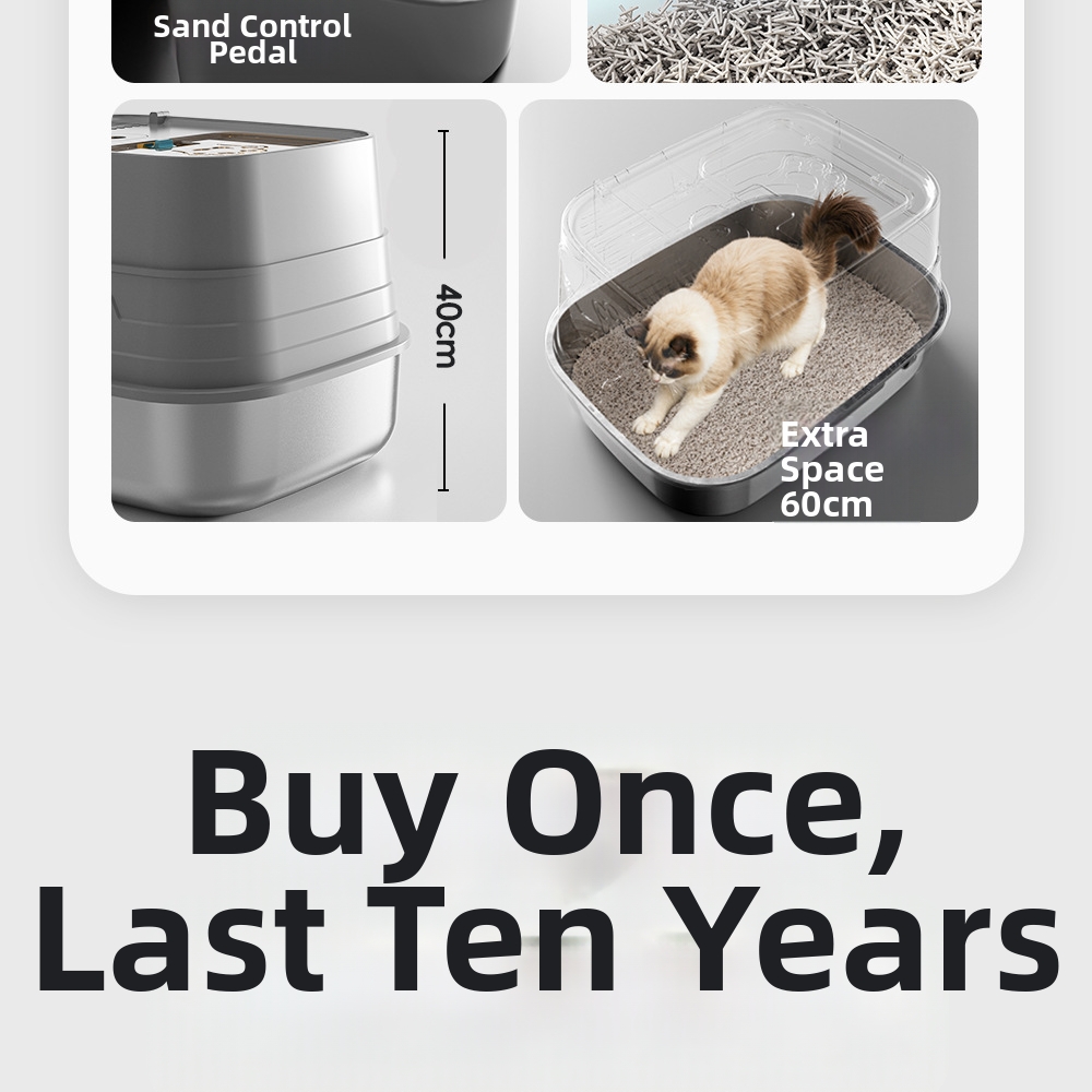 Large Stainless Steel Enclosed Cat Litter Box Anti-leak Toilet_voghion.com