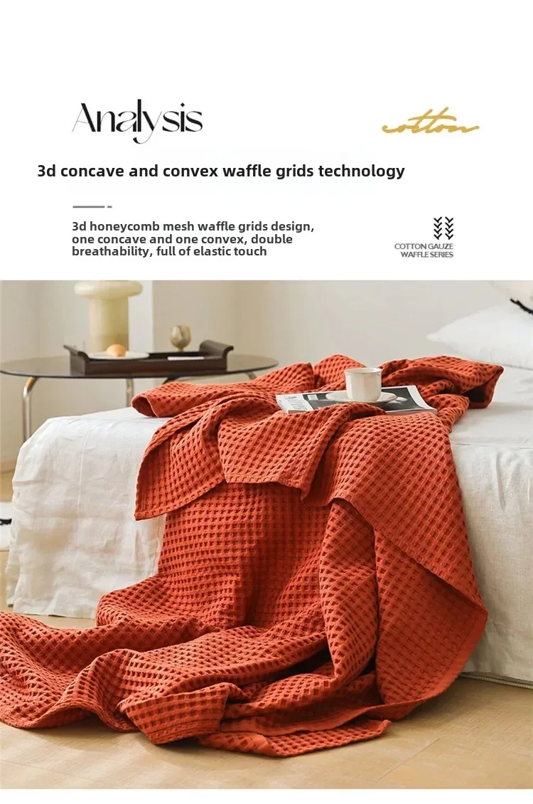 100% Baumwolle Waffelstruktur-Decke Leichte Atmungsaktive Sommer-Kühldecke für Bett Sofa Einzel- und Doppelgröße – Detail 10