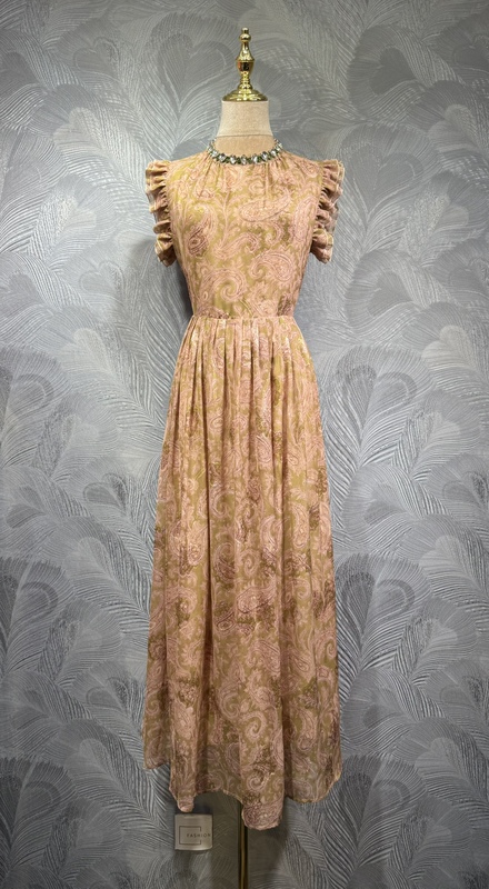 Fengyingying Foreign Trade Women's Clothing 2026 Spring New Collection Round Neck Beaded Print Long Dress in Stock Real Photos