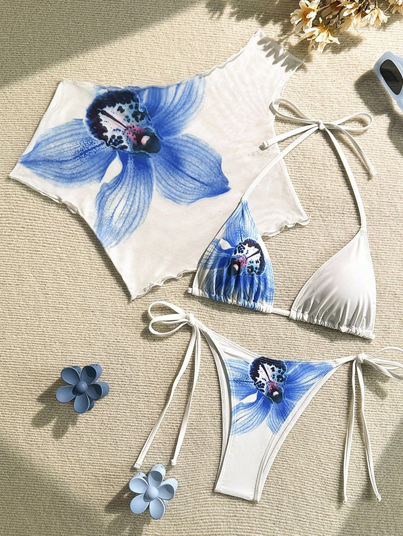 Dames badpak met one-shoulder mesh bikini set bedrukt design_voghion.com