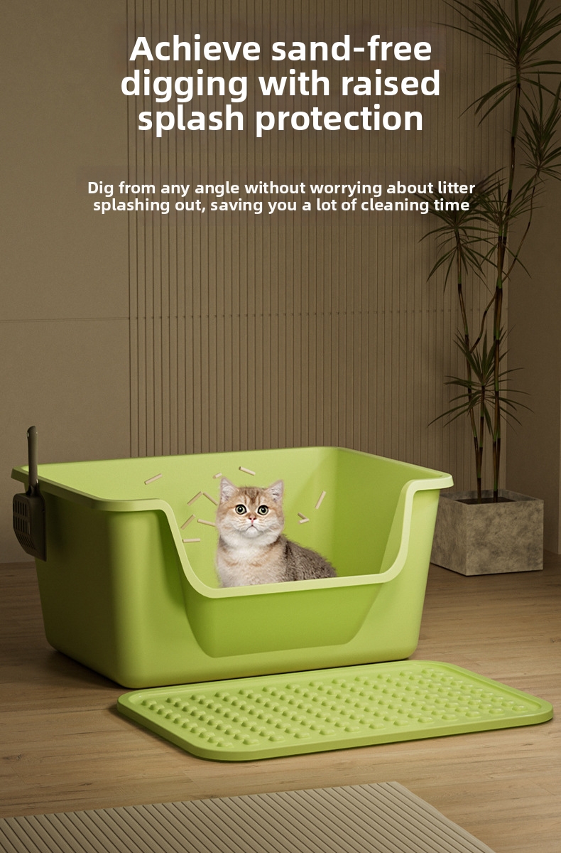 Extra Large Anti Splash Cat Litter Box Open Semi Enclosed Tray_voghion.com