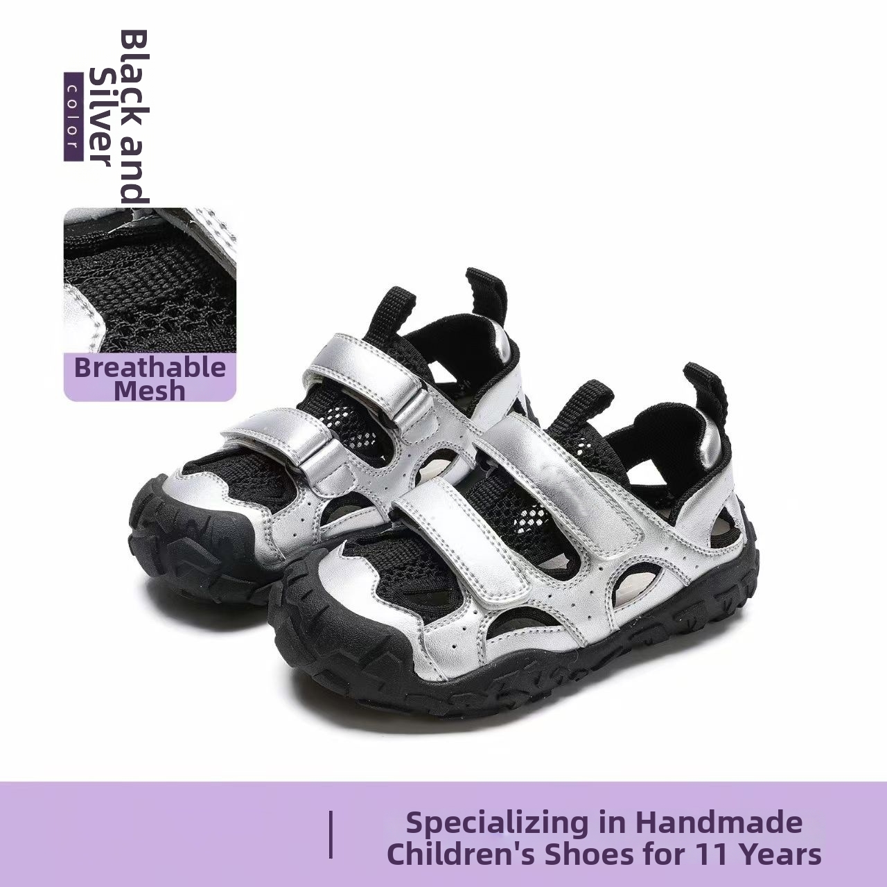 Trendy Kids' Sport Sandals For Girls & Boys, Breathable Openwork Design With Closed Toe, Adjustable Hook-And-Loop Strap For Active Play_voghion.com