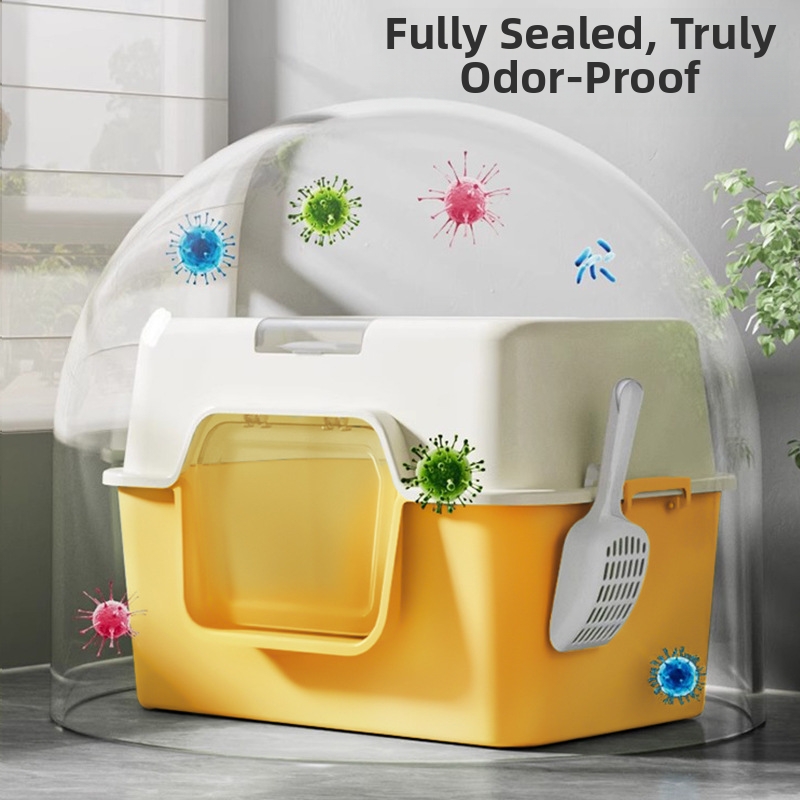 Large Size Fully Enclosed Cat Litter Box Splash Proof Odor Proof for Cat Litter Made from Cassava And Persimmon_voghion.com
