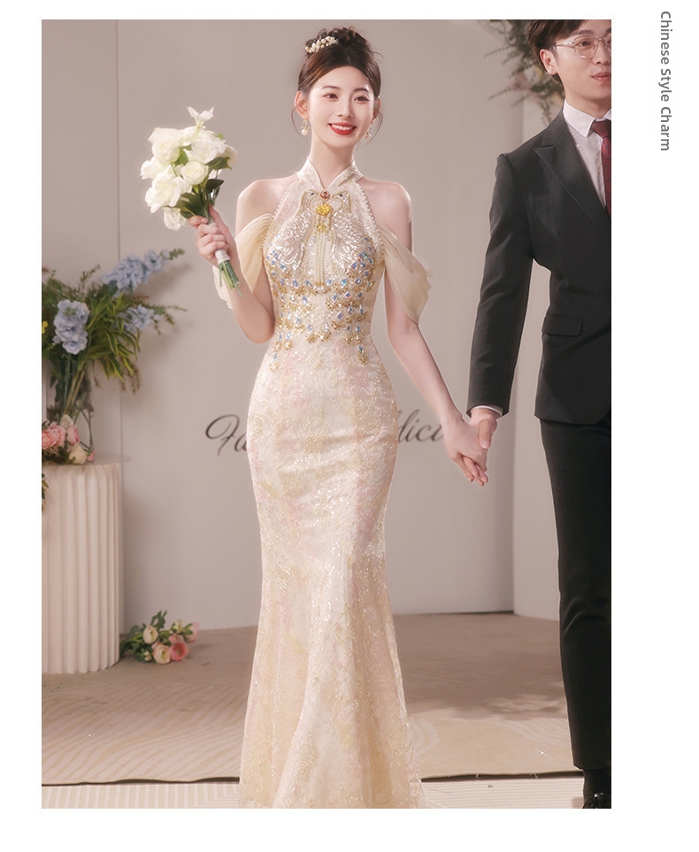 Cheongsam Toast Dress Light Luxury Mermaid Gown For Brides Summer Wedding Engagement Party Annual Wear Women's Clothing_ecoleips.com