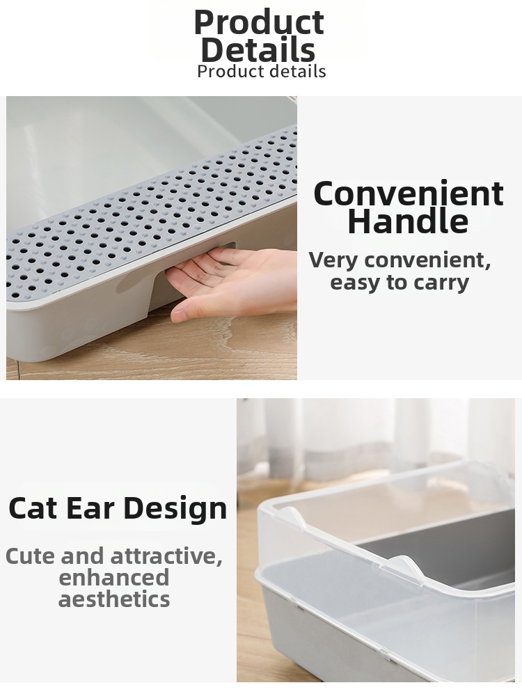 Semi Enclosed Cat Litter Box Detachable Splash Proof Tray_voghion.com