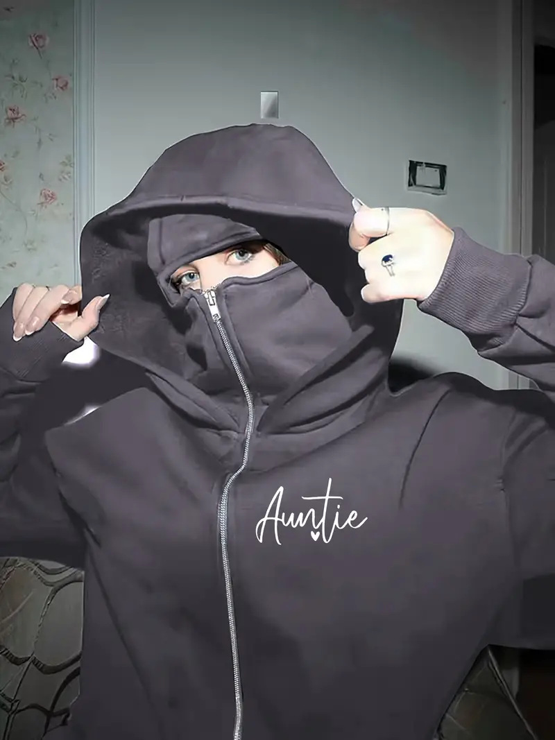 Women's Trendy Autumn Winter Printed Hooded Sweatshirt Loose Fit Zip Up High End Double Hood Top Jacket Print_ecoleips.com