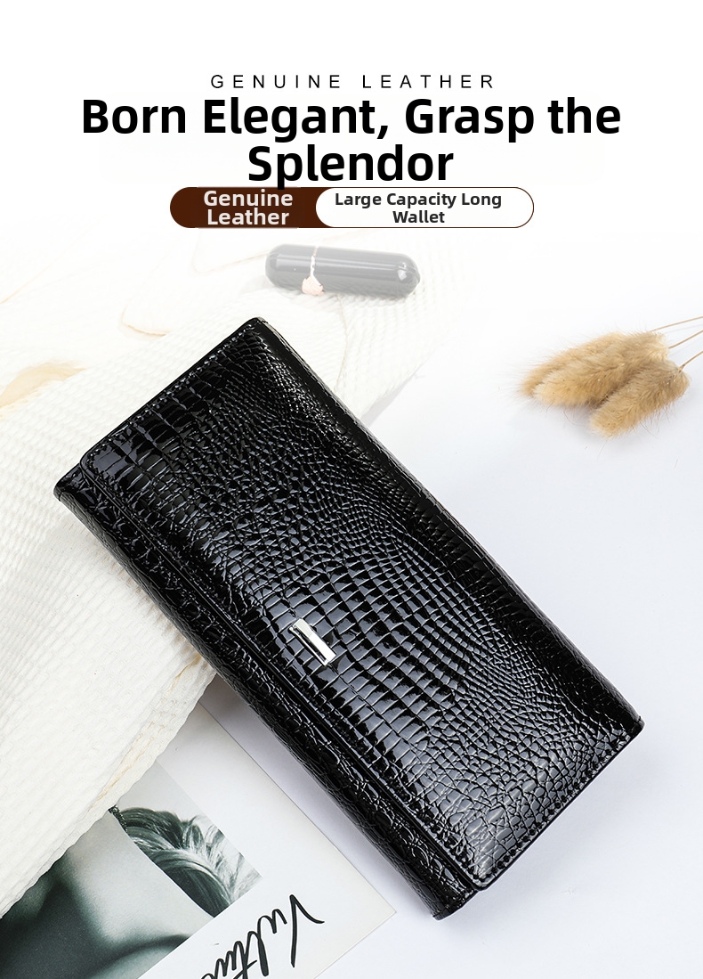 Genuine Leather Crocodile Embossed Women's Wallet Clutch Bag_voghion.com