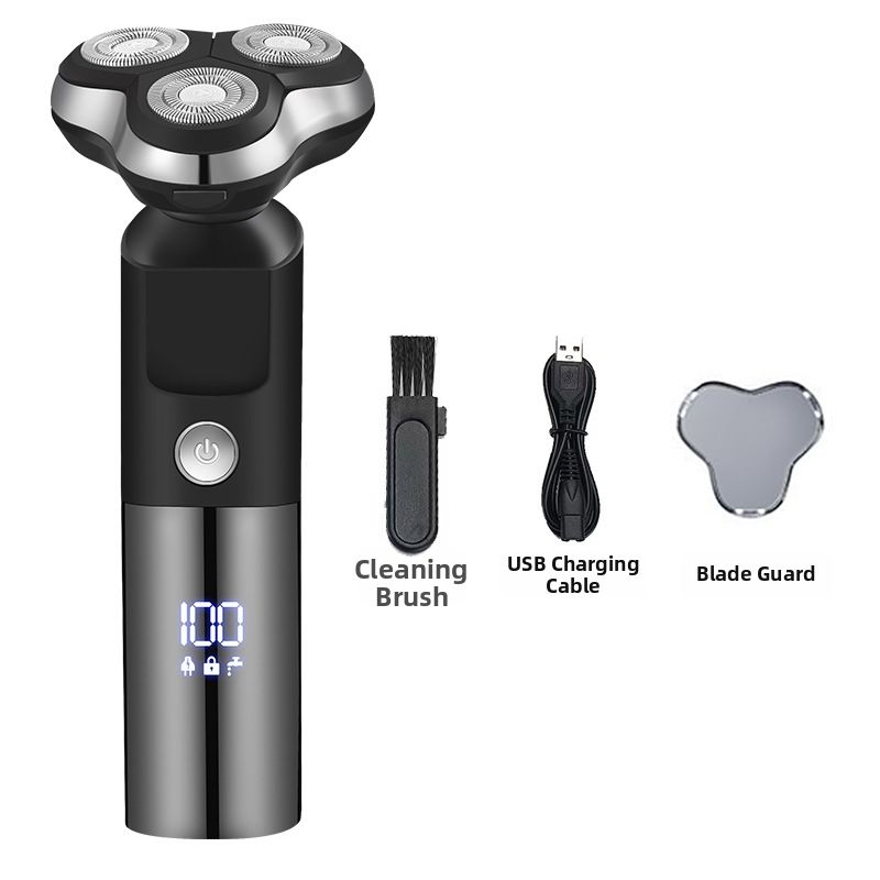 Rasoio elettrico da uomo con display digitale, testina flottante intelligente a 3 lame, completamente lavabile e ricaricabile._voghion.com