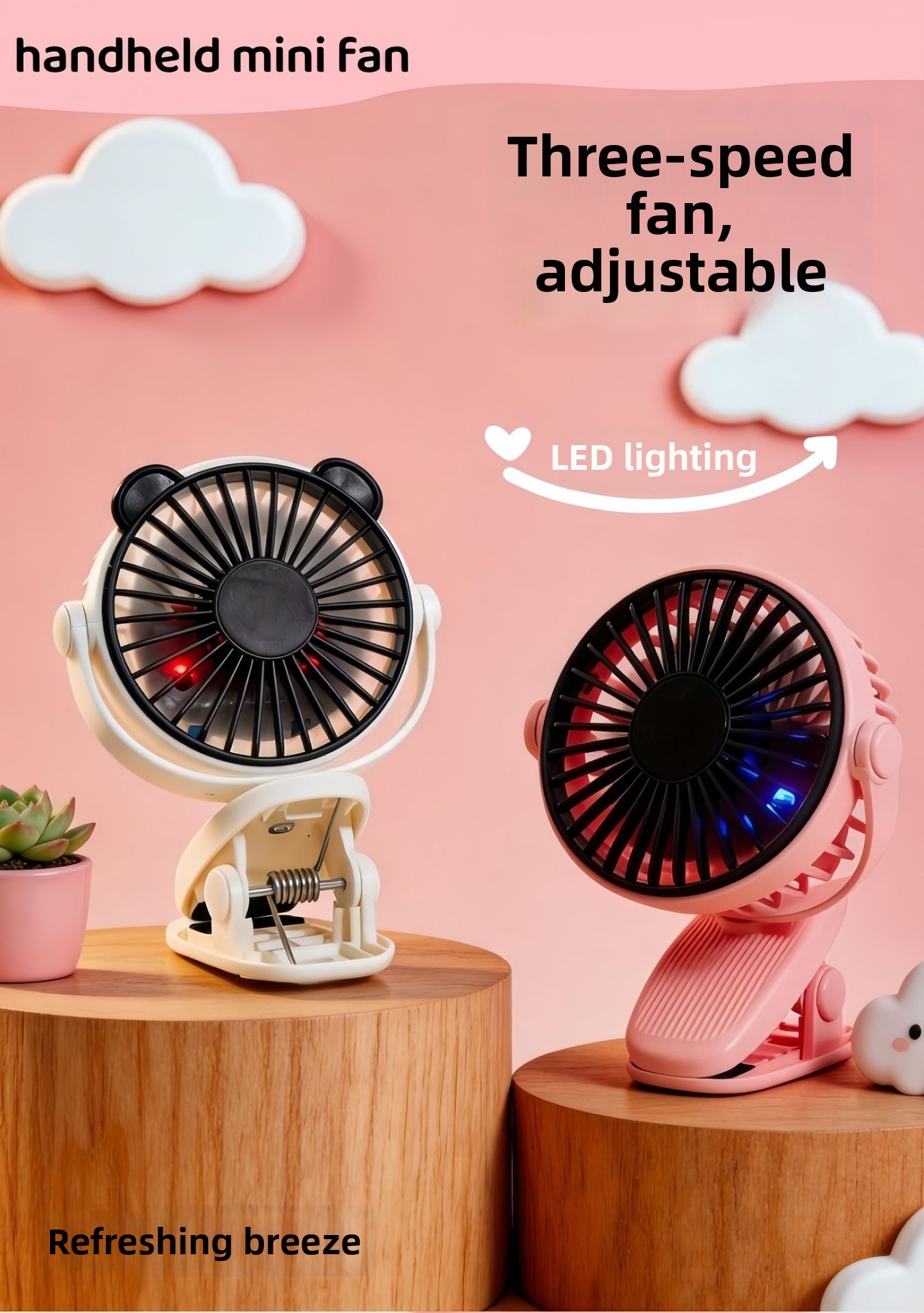 Ventilatore portatile con clip USB, mini lampada da scrivania per dormitorio, passeggino, piccolo ventilatore per uso personale_voghion.com