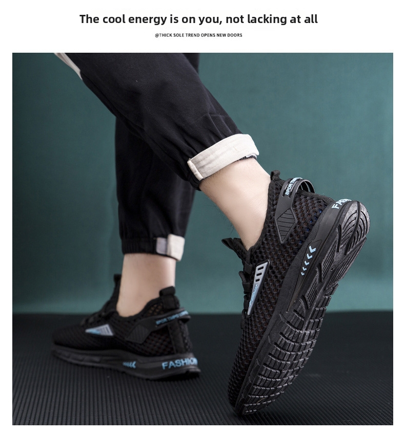 Men's Summer Sports Shoes Breathable Mesh Hollow Out Lightweight Flyknit Size 39-48 White Black Casual_voghion.com
