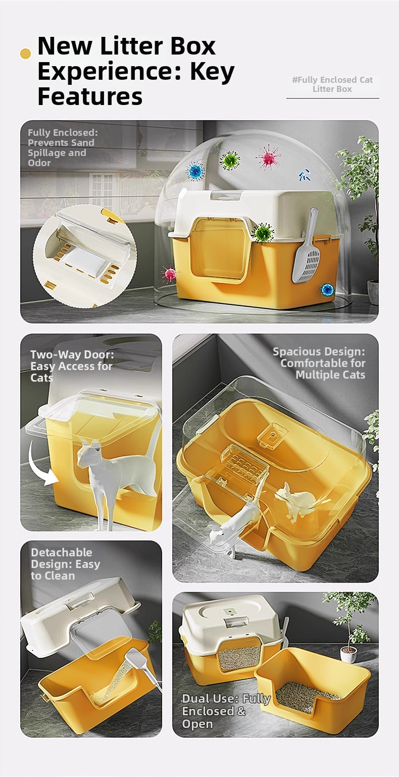 Large Enclosed Cat Litter Box With Splash And Odor Protection_voghion.com