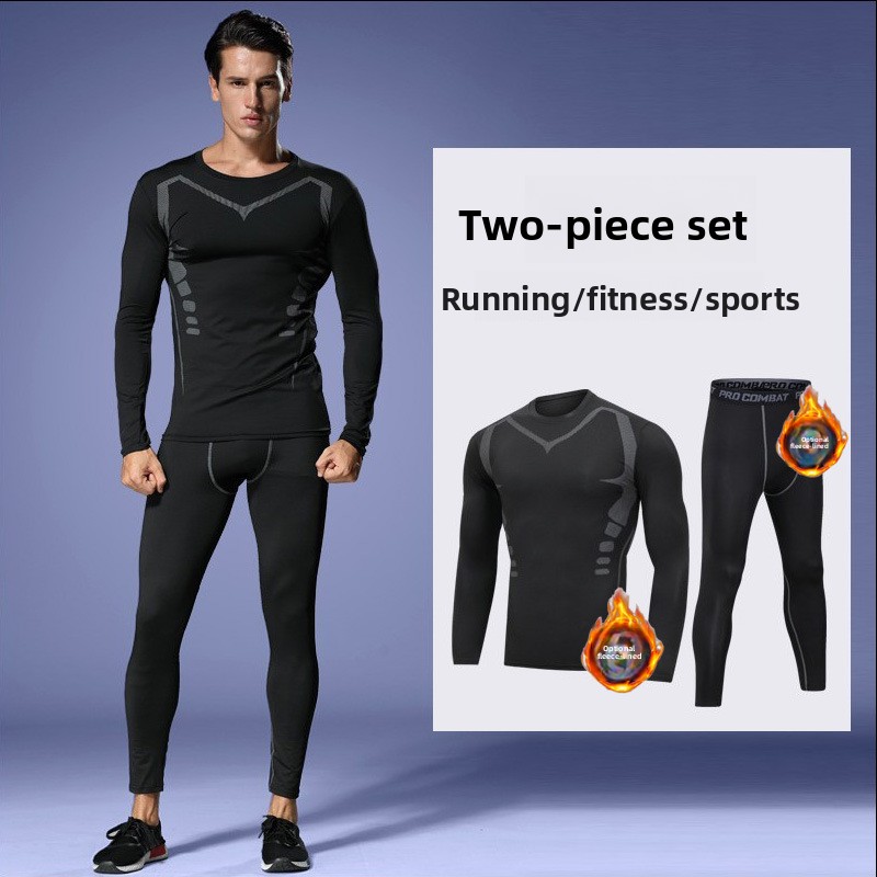 Fitness Clothes Men's Autumn And Winter Velvet Warm Suit Tights Running Quick-drying Clothes Long Sleeves Sports Outdoor_viptrois.com