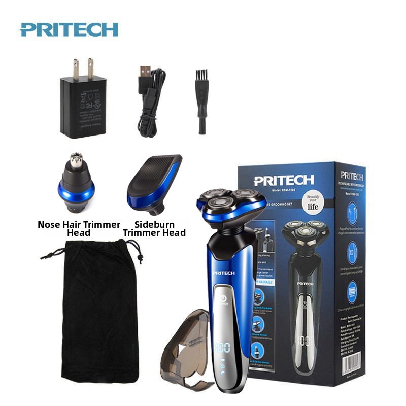 Rasoio multifunzione 3 in 1 Pritech da uomo con display digitale a LED, ricaricabile e impermeabile, rifinitore per barba._voghion.com