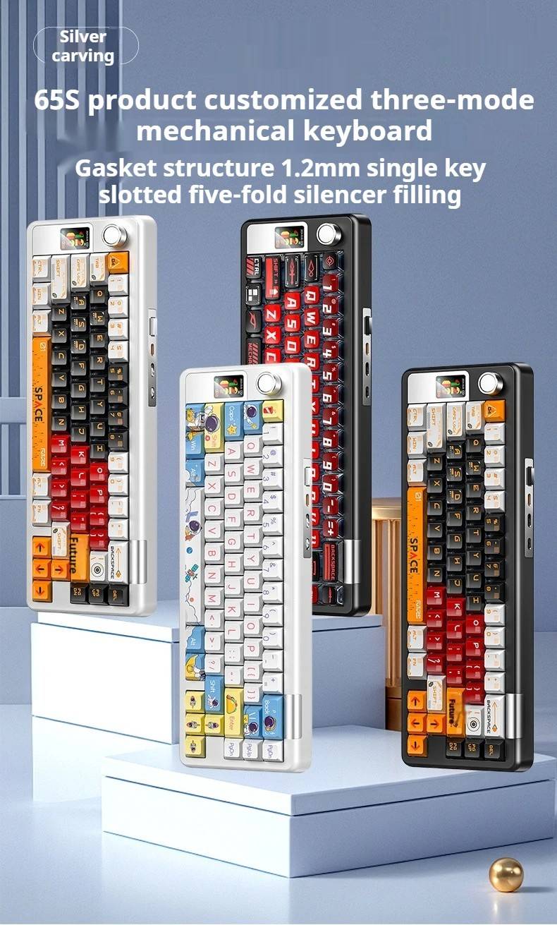 Wireless Mechanical Keyboard 3-Mode Bluetooth 2.4G USB RGB Backlit Hot-Swappable 66-Key Compact Layout Black White Barebone Kit_voghion.com