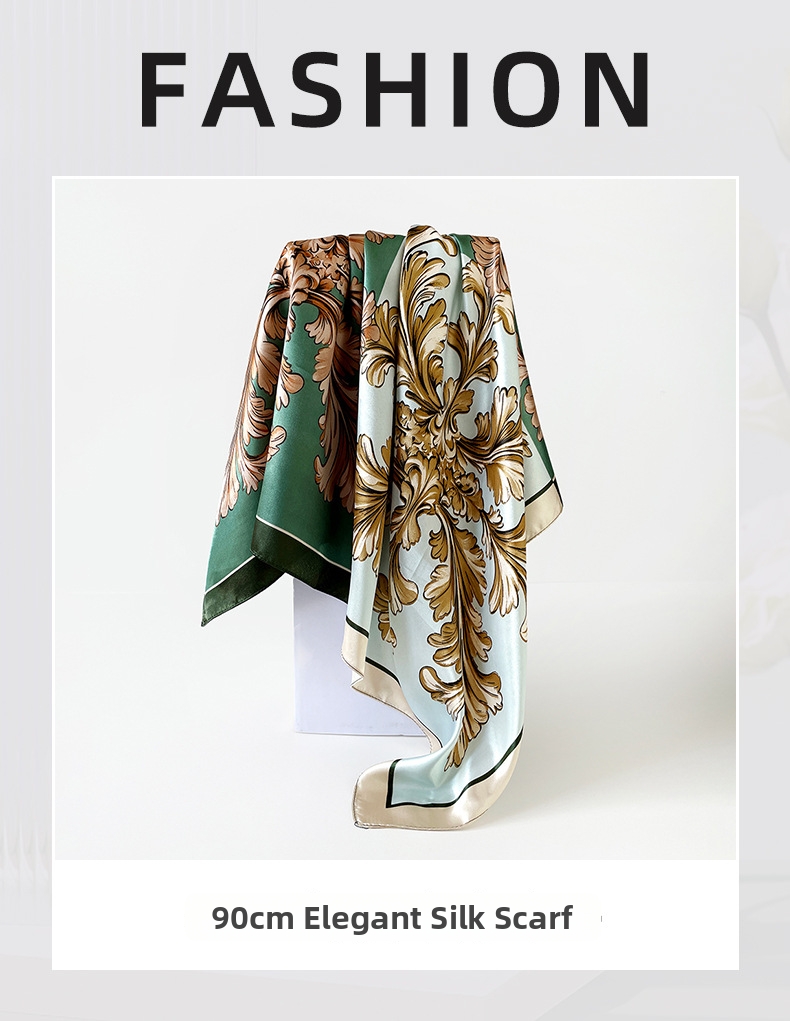 Elegant Silk Scarf Women’s Versatile Printed Square Headscarf_voghion.com