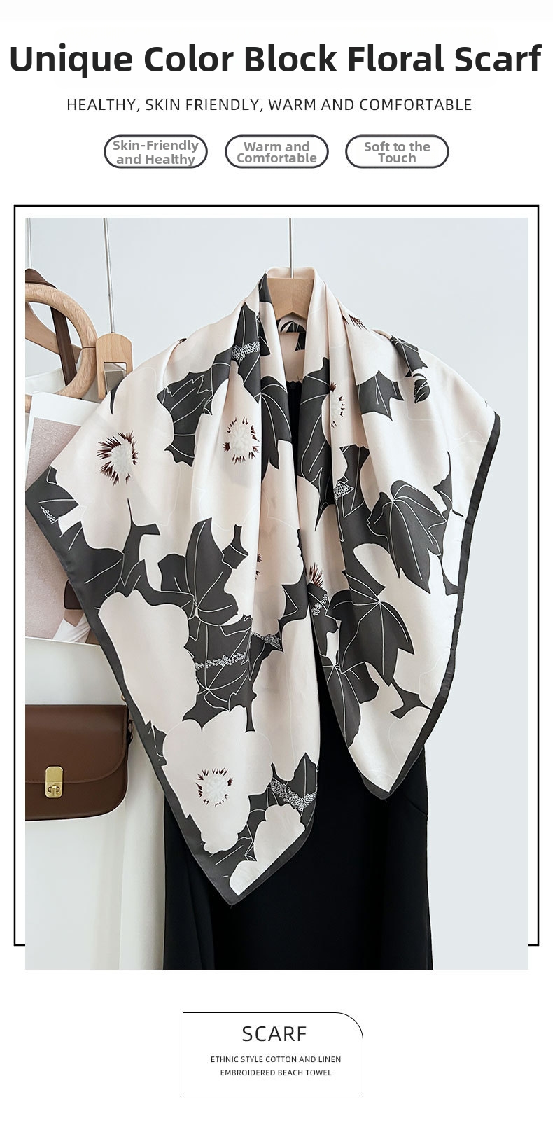 Floral Print Square Scarf For Women Spring Autumn Artistic Retro Style Travel Photography Accessory_voghion.com