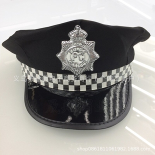 Cross-border PC Standard Police Cap Black and White Pair Octagonal Flat Cap Adult Role-playing Uniform Accessories US Police Cap