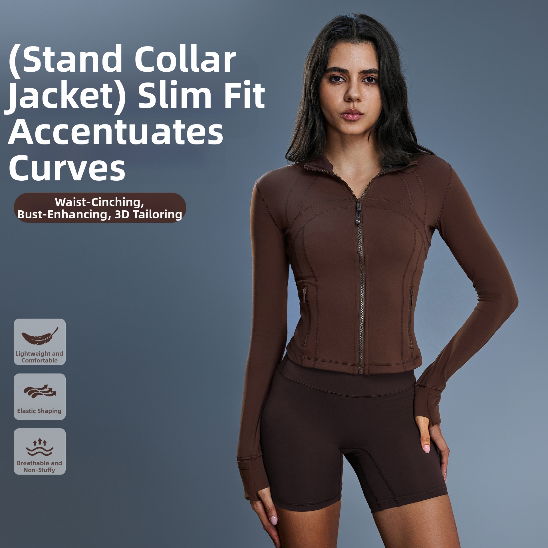 Women's Long Sleeved Yoga Sports Jacket Elastic Zipper Running Fitness Top Autumn Winter New_ecoleips.com