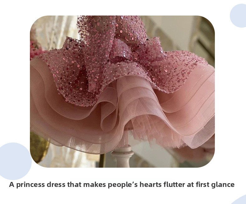 Pink Sequin Pageant Dress For Girls Tulle Puff Skirt Performance_voghion.com