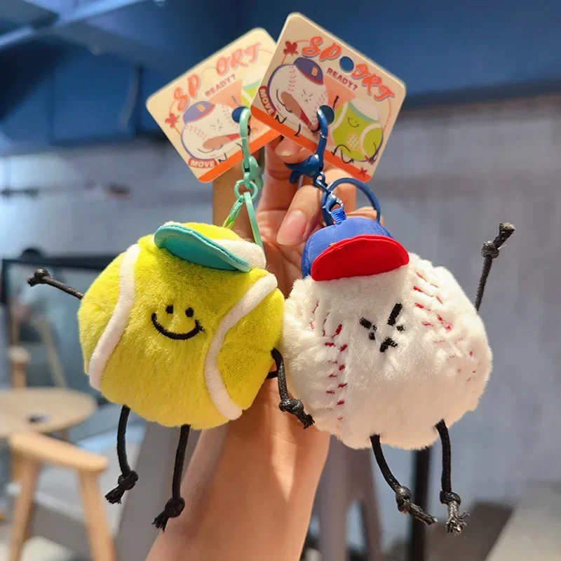 Creative sports plush tennis baseball keychain, cute doll for beloved, bag decoration, pendant