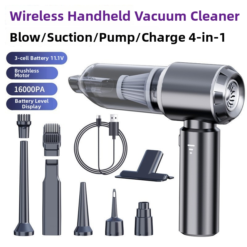 Aspirador de pó portátil sem fio e sem escova para carro, com funções de aspiração e secagem, remove pelos de animais e poeira. Ideal para veículos._voghion.com