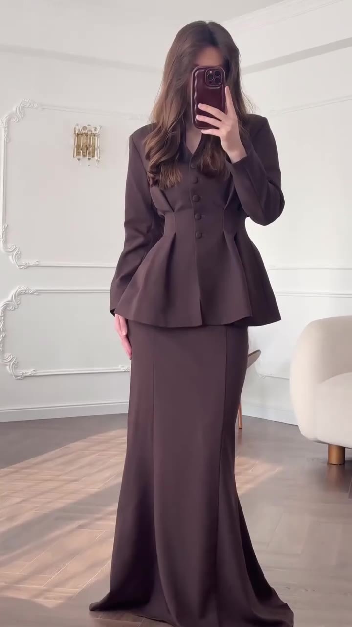 Dames top met lange mouwen en rok set elegante moslim mode_voghion.com