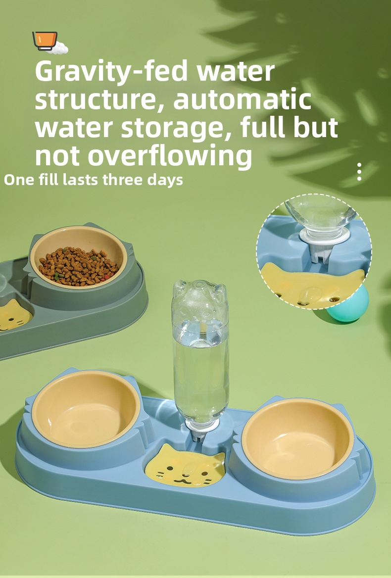 Double Bowl Pet Dish Automatic Feeder And Water Dispenser_voghion.com