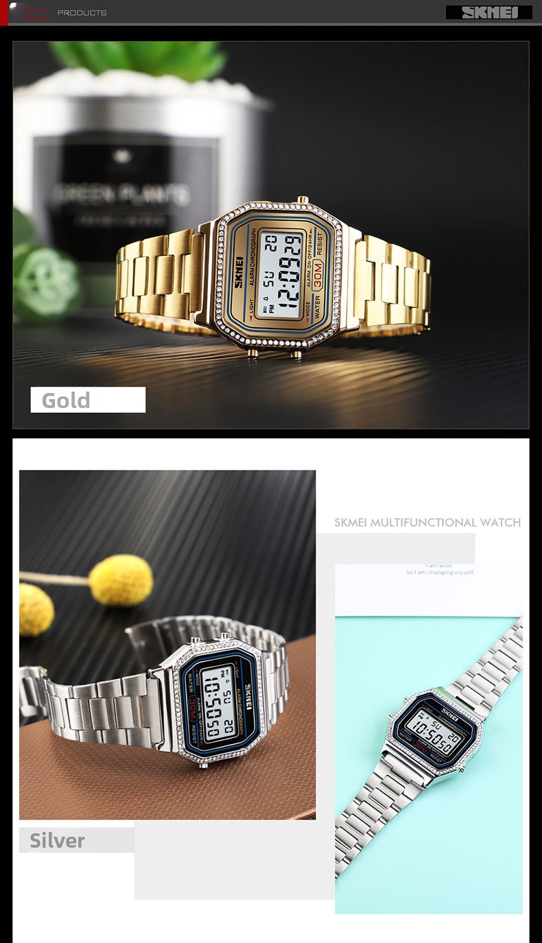 Men's Digital Watch With Square Dial And Steel Strap For Women_voghion.com