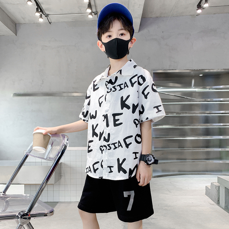 Summer Style Boys' Short Sleeved Shirt Korean Letter Print Top For Medium And Large Children_voghion.com